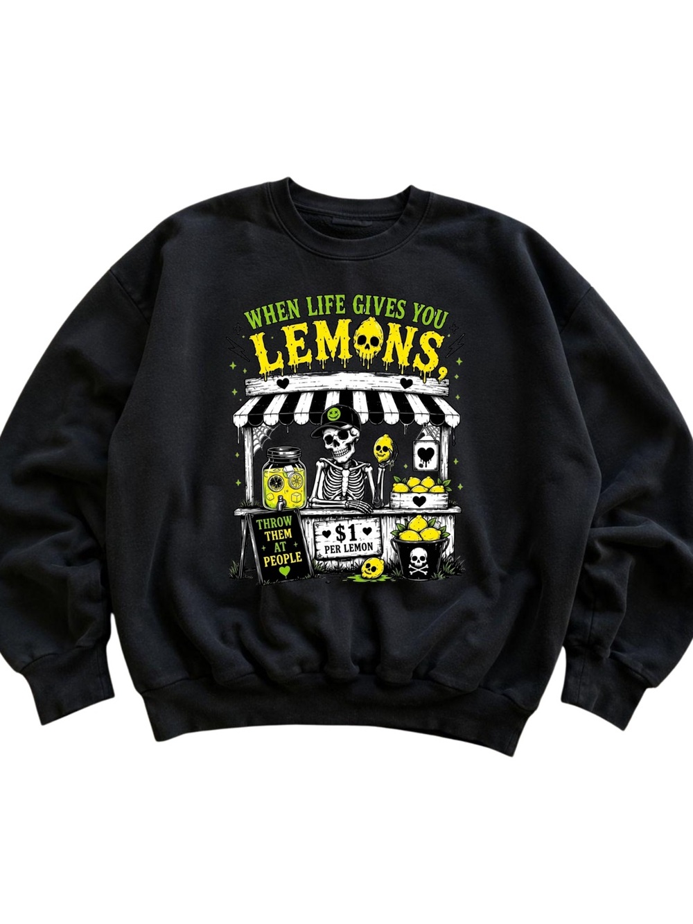 Gildan Black "When Life Gives You Lemons" Graphic Crewneck Sweatshirt